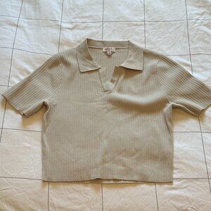 Wayf Beige Short Sleeve Polo Sweater Cardigan